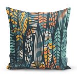 Siyah Zemin Üzerinde Yaprak Desenli Dijital Baskılı Modern Yastık Kırlent Kılıfı Realhomes