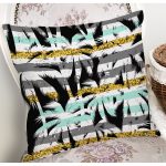 Beyaz Zemin Üzerinde Renkli Çizgli Yaprak Desenli Modern Yastık Kırlent Kılıfı Realhomes