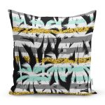 Beyaz Zemin Üzerinde Renkli Çizgli Yaprak Desenli Modern Yastık Kırlent Kılıfı Realhomes