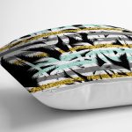 Beyaz Zemin Üzerinde Renkli Çizgli Yaprak Desenli Modern Yastık Kırlent Kılıfı Realhomes