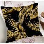 Siyah Zemin Üzerinde Gold Renkli Yaprak Desenli Modern Yastık Kırlent Kılıfı Realhomes