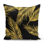 Siyah Zemin Üzerinde Gold Renkli Yaprak Desenli Modern Yastık Kırlent Kılıfı Realhomes