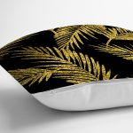 Siyah Zemin Üzerinde Gold Renkli Yaprak Desenli Modern Yastık Kırlent Kılıfı Realhomes