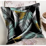 - 7303 - Realhomes  Siyah Zemin Üzerinde Yaprak Desenli Dijital Baskılı Modern Yastık Kırlent Kılıfı Realhomes