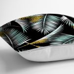 - 7303 - Realhomes  Siyah Zemin Üzerinde Yaprak Desenli Dijital Baskılı Modern Yastık Kırlent Kılıfı Realhomes