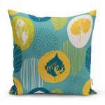 - 7304 - Realhomes  Renkli Zemin Üzerinde Yaprak Motifli Dijital Baskılı Modern Yastık Kırlent Kılıfı Realhomes