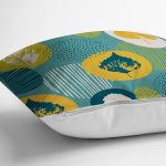 - 7304 - Realhomes  Renkli Zemin Üzerinde Yaprak Motifli Dijital Baskılı Modern Yastık Kırlent Kılıfı Realhomes