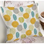 - 7305 - Realhomes  Renkli Zemin Üzerinde Yaprak Motifli Dijital Baskılı Modern Yastık Kırlent Kılıfı Realhomes