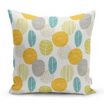 - 7305 - Realhomes  Renkli Zemin Üzerinde Yaprak Motifli Dijital Baskılı Modern Yastık Kırlent Kılıfı Realhomes