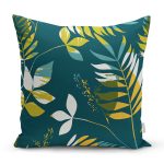 Renkli Zemin Üzerinde Yaprak Motifli Dijital Baskılı Modern Yastık Kırlent Kılıfı Realhomes