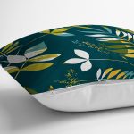 Renkli Zemin Üzerinde Yaprak Motifli Dijital Baskılı Modern Yastık Kırlent Kılıfı Realhomes