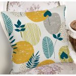 - 7307 - Realhomes Beyaz Zemin Üzerinde Yaprak Desenli Dijital Baskılı Modern Yastık Kırlent Kılıfı Realhomes