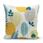 - 7307 - Realhomes Beyaz Zemin Üzerinde Yaprak Desenli Dijital Baskılı Modern Yastık Kırlent Kılıfı Realhomes