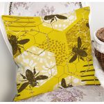 Sarı Zemin Üzerinde Petek Desenli Arı Motifli Dijital Baskılı Modern Yastık Kılıfı Realhomes