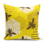 Sarı Zemin Üzerinde Petek Desenli Arı Motifli Dijital Baskılı Modern Yastık Kılıfı Realhomes