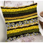 - 7309 - Realhomes Sıyah Zemin Üzerinde Petek Desenli Papatya Desenli Modern Yastık Kırlent Kılıfı Realhomes