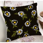 Siyah Zemin Üzerinde Papatya Desenli Dijital Baskılı Modern Yastık Kırlent Kılıfı Realhomes