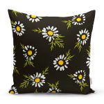 Siyah Zemin Üzerinde Papatya Desenli Dijital Baskılı Modern Yastık Kırlent Kılıfı Realhomes