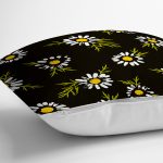 Siyah Zemin Üzerinde Papatya Desenli Dijital Baskılı Modern Yastık Kırlent Kılıfı Realhomes