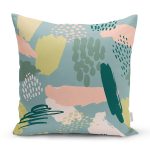 Renkli Zemin Üzerinde Soyut Çizimli Dijital Baskılı Modern Yastık Kırlent Kılıfı Realhomes