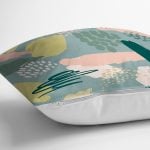 Renkli Zemin Üzerinde Soyut Çizimli Dijital Baskılı Modern Yastık Kırlent Kılıfı Realhomes