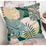 - 7313 - Realhomes Renkli Zemin Üzerinde Soyut Çizimli Yaprak Motifli Modern Yastık Kırlent Kılıfı Realhomes