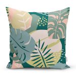 - 7313 - Realhomes Renkli Zemin Üzerinde Soyut Çizimli Yaprak Motifli Modern Yastık Kırlent Kılıfı Realhomes