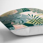 - 7313 - Realhomes Renkli Zemin Üzerinde Soyut Çizimli Yaprak Motifli Modern Yastık Kırlent Kılıfı Realhomes