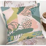 Soft Renkli Zemin Üzerinde Onedraw Çizimli Yaprak Motifli Yastık Kırlent Kılıfı Realhomes