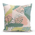 Soft Renkli Zemin Üzerinde Onedraw Çizimli Yaprak Motifli Yastık Kırlent Kılıfı Realhomes
