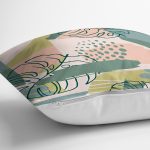 Soft Renkli Zemin Üzerinde Onedraw Çizimli Yaprak Motifli Yastık Kırlent Kılıfı Realhomes