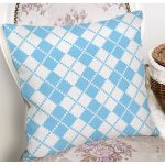 Mavi Zemin Üzerinde Kare Desenli Dijital Baskılı Modern Yastık Kırlent Kılıfı Realhomes