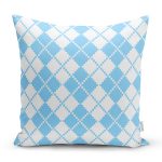 Mavi Zemin Üzerinde Kare Desenli Dijital Baskılı Modern Yastık Kırlent Kılıfı Realhomes