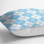 Mavi Zemin Üzerinde Kare Desenli Dijital Baskılı Modern Yastık Kırlent Kılıfı Realhomes