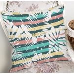 Beyaz Zemin Üzerinde Renkli Çizgli Yaprak Desenli Modern Yastık Kırlent Kılıfı Realhomes
