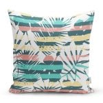 Beyaz Zemin Üzerinde Renkli Çizgli Yaprak Desenli Modern Yastık Kırlent Kılıfı Realhomes