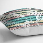 Beyaz Zemin Üzerinde Renkli Çizgli Yaprak Desenli Modern Yastık Kırlent Kılıfı Realhomes