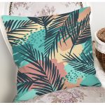 Renkli Zemin Üzerinde Onedraw Çizimli Yaprak Motifli Yastık Kırlent Kılıfı Realhomes