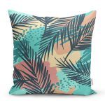 Renkli Zemin Üzerinde Onedraw Çizimli Yaprak Motifli Yastık Kırlent Kılıfı Realhomes