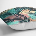 Renkli Zemin Üzerinde Onedraw Çizimli Yaprak Motifli Yastık Kırlent Kılıfı Realhomes