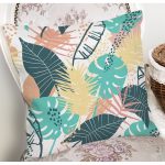 Beyaz Zeminli Renkli Yaprak Desenli Dijital Baskılı Modern Yastık Kırlent Kılıfı Realhomes