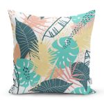 Beyaz Zeminli Renkli Yaprak Desenli Dijital Baskılı Modern Yastık Kırlent Kılıfı Realhomes