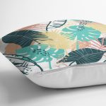 Beyaz Zeminli Renkli Yaprak Desenli Dijital Baskılı Modern Yastık Kırlent Kılıfı Realhomes