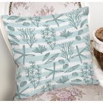 Beyaz Zeminli Su Yeşili Çizgili Dijital Baskılı Modern Yastık Kırlent Kılıfı Realhomes