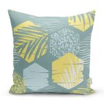 Renkli Zemin Üzerinde Onedraw Çizimli Yaprak Motifli Yastık Kırlent Kılıfı Realhomes