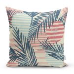 Renkli Zemin Üzerinde Onedraw Çizimli Yaprak Motifli Yastık Kırlent Kılıfı Realhomes