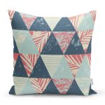 Renkli Zemin Üzerinde Üçgen Desenli Dijital Baskılı Modern Yastık Kırlent Kılıfı Realhomes