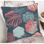 Renkli Zemin Üzerinde Yaprak Motifli Dijital Baskılı Modern Yastık Kırlent Kılıfı Realhomes