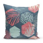 Renkli Zemin Üzerinde Yaprak Motifli Dijital Baskılı Modern Yastık Kırlent Kılıfı Realhomes