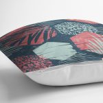 Renkli Zemin Üzerinde Yaprak Motifli Dijital Baskılı Modern Yastık Kırlent Kılıfı Realhomes